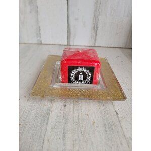 Square candle‎ tray holder Golden glitter Xmas centerpiece unique
